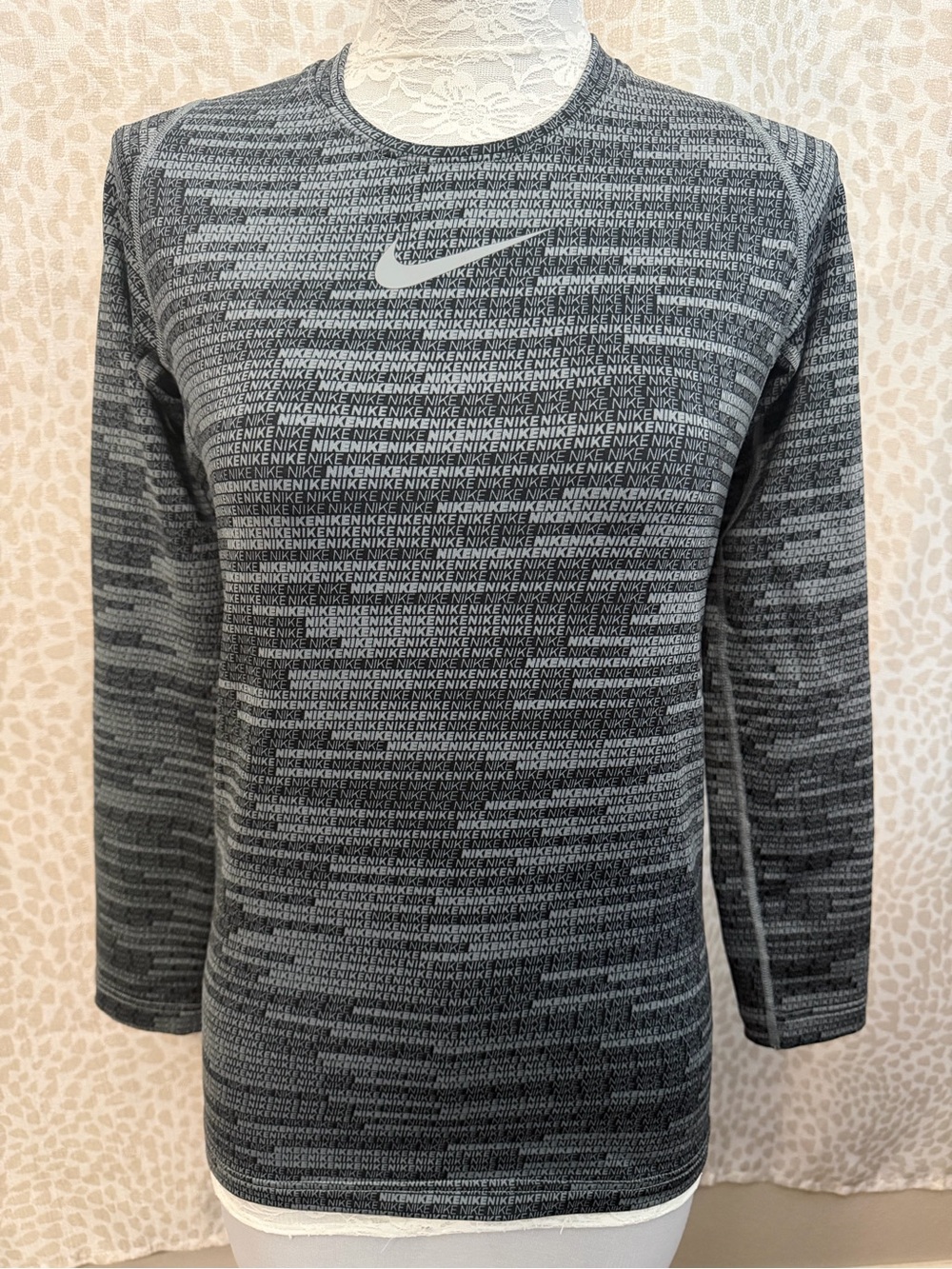 Nike Black and Gray Micro-Logo Long Sleeve Pullover